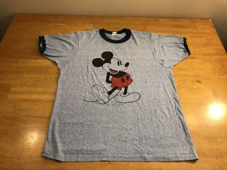 Vtg Walt Disney World Mickey Mouse Blue Ringer T Tee Shirt 70’s 80’s Usa Sz L