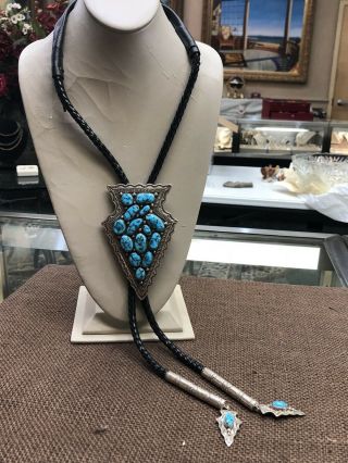 Vintage Lc Lee Charley Sterling Native American Navajo Kingman Turquoise Bolo