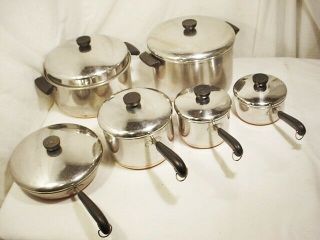 12 Pc Vtg Revere Ware Pot Pan Set Lids Copper Clad Stock Pot Cookware Skillet