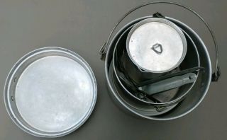 Vintage Aluminum Camp Mess Kit Nesting Pans Coffee Pot Dishes Cook Ware Set 2