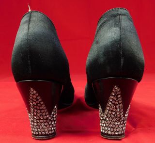 Vintage Jack Jacobus London Art Deco Black Silk Rhinestone Heel Flapper Shoes