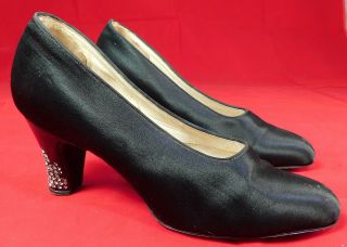 Vintage Jack Jacobus London Art Deco Black Silk Rhinestone Heel Flapper Shoes 3