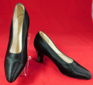 Vintage Jack Jacobus London Art Deco Black Silk Rhinestone Heel Flapper Shoes 4