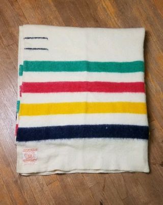 Vtg Hudson Bay 100 Virgin Wool 2 Point Striped Blanket Made In England 66 " X51”