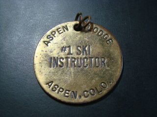Rare Vintage Brass " Aspen Lodge 1 Ski Instructor Aspen,  Colorado " Medal 48mm