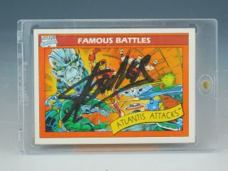Stan Lee Signed 1990 Vintage Marvel Famous Battles Atlantis Attacks Card 104