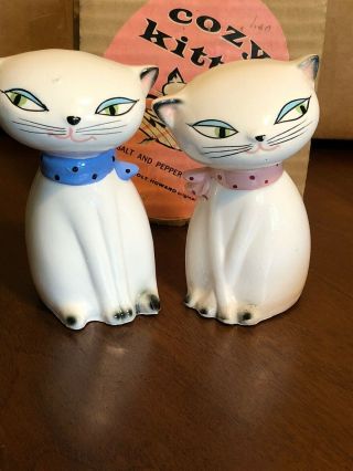 Vintage 50s Holt Howard Cozy Kitten Salt And Pepper Shakers And Corks 5