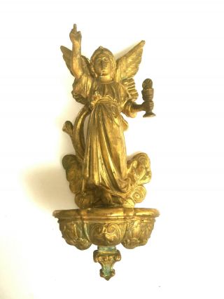 Vintage Art Nouveau Made In Usa Cast Iron Brass Angel Holy Water Front