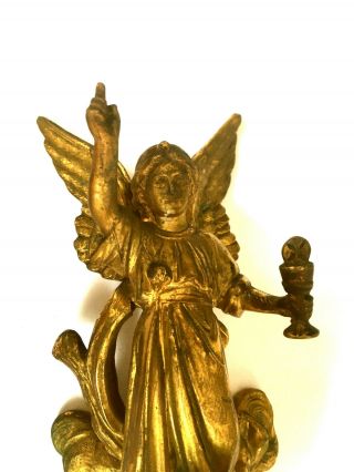 Vintage Art Nouveau Made in USA Cast Iron Brass Angel Holy Water Front 5