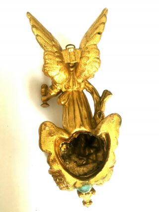 Vintage Art Nouveau Made in USA Cast Iron Brass Angel Holy Water Front 6