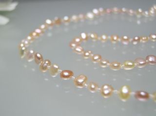 Rare,  Vintage Top Quality Multi Color Japan Tiny Oval Flat Biwa Pearl Necklace