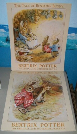 Set Of 2 Vintage 1989 Beatrix Potter Tale Peter Rabbit Print Poster,  16x19