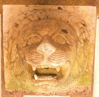 Vintage Hand Carve Stone Lion Face Mask Garden Fountain Sculpture Architectural