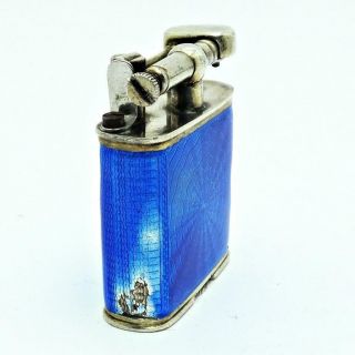Vintage Austrian 935 Sterling Silver Liftarm Lighter Blue Guilloche Glass Enamel 2