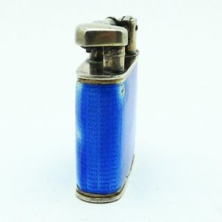 Vintage Austrian 935 Sterling Silver Liftarm Lighter Blue Guilloche Glass Enamel 4