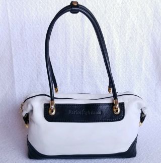 Marino Orlandi Vintage Black/white Italian Leather Satchel Shoulder Tote Handbag