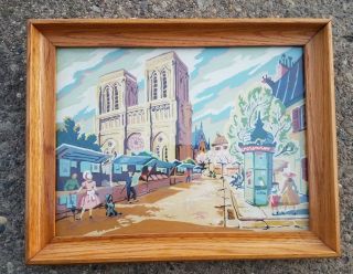 Vintage Paint By Numbers Paris France Notre Dame Shops Poodle Mid Century 60s