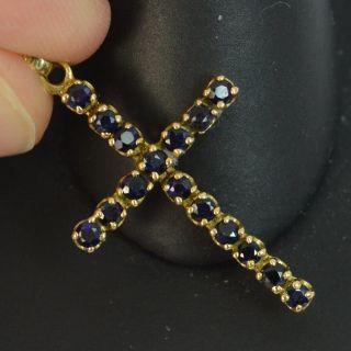 Vintage Solid 18 Carat Yellow Gold And Sapphire Cross Pendant P1792