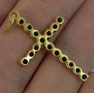 Vintage Solid 18 Carat Yellow Gold and Sapphire Cross Pendant p1792 2
