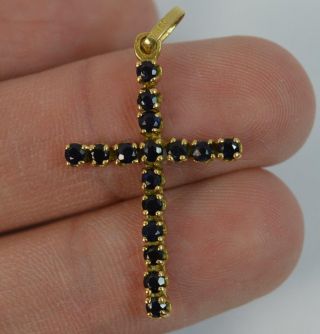 Vintage Solid 18 Carat Yellow Gold and Sapphire Cross Pendant p1792 3