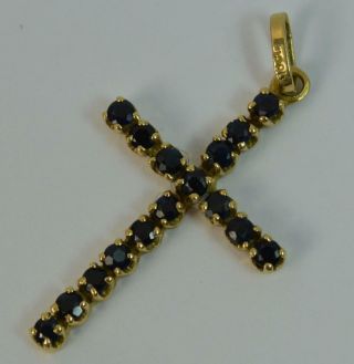 Vintage Solid 18 Carat Yellow Gold and Sapphire Cross Pendant p1792 6