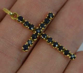 Vintage Solid 18 Carat Yellow Gold and Sapphire Cross Pendant p1792 7