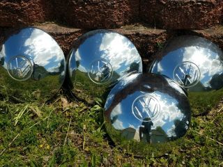 Vintage Set Of 4 Vw Chrome 10 5/8 " Dog - Dish Wheel Covers 4 Inch Rise Dome