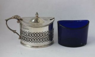 Antique Chester 1915 Solid Sterling Silver Mustard Pot / L 9 Cm