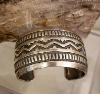 Heavy Vintage Navajo Old Pawn Sterling Silver Cuff Bracelet - Emerson Bill