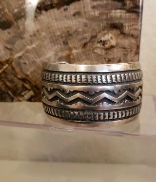 Heavy Vintage Navajo Old Pawn Sterling Silver Cuff Bracelet - Emerson Bill 2