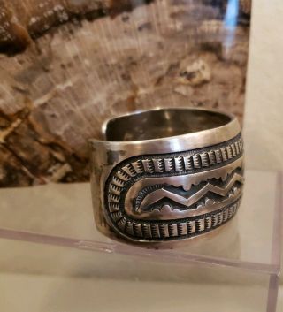 Heavy Vintage Navajo Old Pawn Sterling Silver Cuff Bracelet - Emerson Bill 3