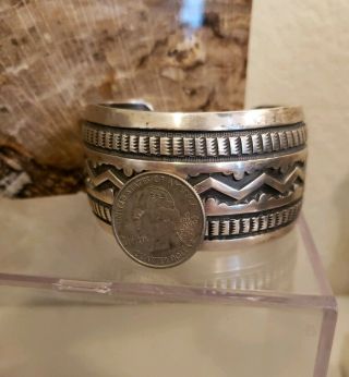 Heavy Vintage Navajo Old Pawn Sterling Silver Cuff Bracelet - Emerson Bill 6