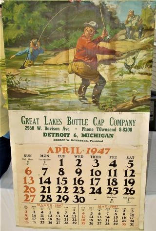 Vintage Advertising 1947 Hy Hintermeister Double Catch Calendar Print