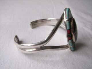 Vintage Silver Turquoise Mother of Pearl Star Navajo Style Bangle Cuff 2