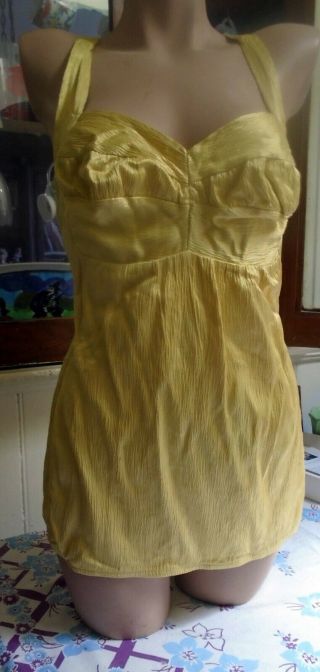 Vintage Swimsuit 1940s Pinup Cole Of California Yellow Satin Sz 36