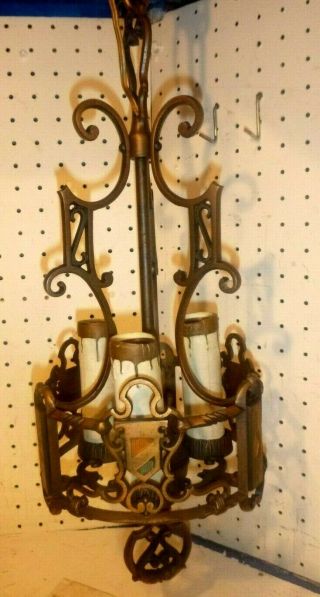 Art Deco Chandelier Pendant Brass 3 Light Ceiling Fixture Antique Vintage