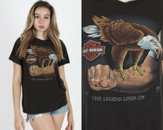 Vtg 80s 3d Emblem Harley Davidson Motorcycle Legend Lives Fla Dealer Tee T Shirt