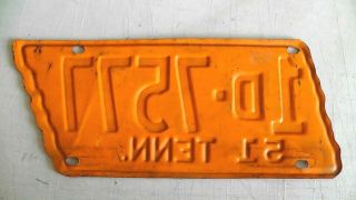 Vintage 1951 Tennessee Vols License Plate Authentic 4