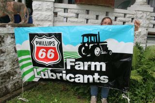 Large Vintage Phillips 66 Farm Lubricants Tractor Gas Oil 70 " Banner Sign