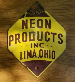 Vintage Neon Products Inc.  Lima Ohio Porcelain Sign Door Push