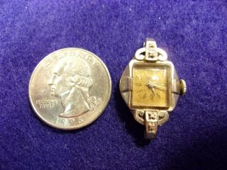 Rare Vtg Antique Ladies 14k White Gold & Diamond Art Deco Wristwatch Watch,  Rep