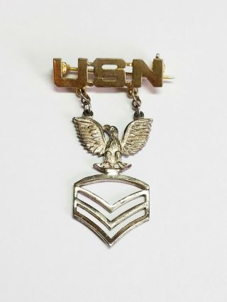 Vintage Sterling Silver Wwii Usn United States Navy Sweetheart Pin W/ Eagle