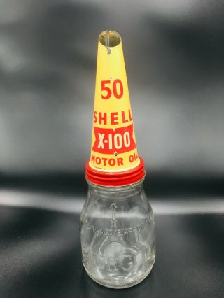 Shell Tin Oil Bottle Filler Cap & Embossed Oil Bottle Retro Vintage