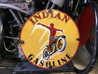 Vintage Porcelain 1936 Indian Gasoline Pump Plate Ford Chevy Harley Dodge