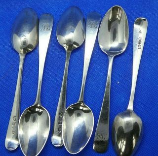 Solid Silver Set 6 Spoons & Matching Tongs Hallmarked London 1798 Maker R.  H.