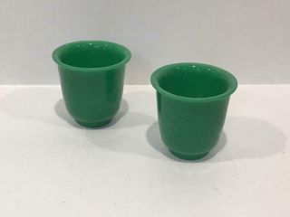 Pair Vintage Chinese Jade Green Peking Glass Wine Cups