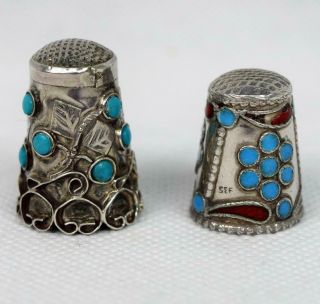 2 X Vintage Mexican Sterling Silver Sewing Thimbles Hand Made Hallmarked 925