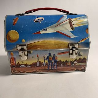 Vtg 1960s Thermos Metal Lunchbox Space Age Rocket Sci Fi