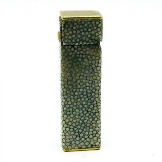 Vintage 1930 ' s Cartier License Dunhill Tallboy Shagreen Wrap Gold Plate Lighter 2