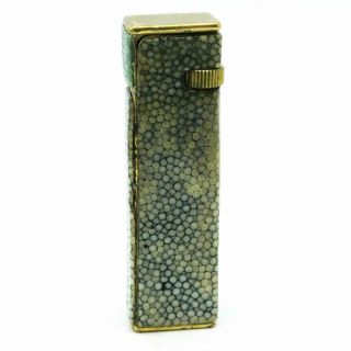 Vintage 1930 ' s Cartier License Dunhill Tallboy Shagreen Wrap Gold Plate Lighter 4